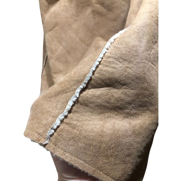 Tan Sherpa Lined Accent Open Front Vest Pockets Warm Cozy Snow Boho Sz L/XL - Picture 11 of 13